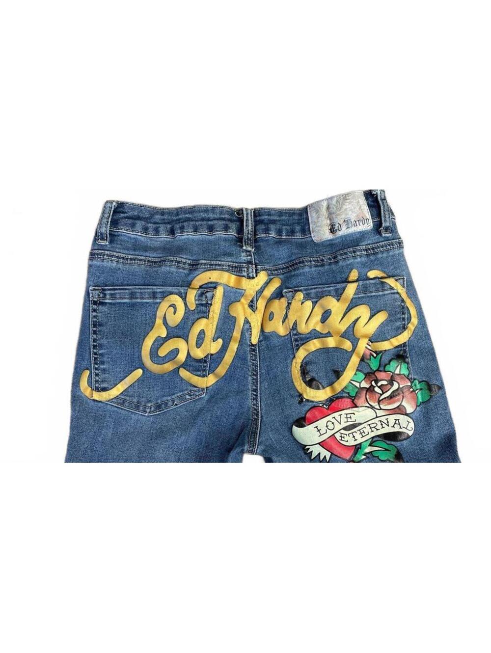 Ed Hardy Denim Size 28 Blue Embroidered Flare Jeans - Picture 4 of 6